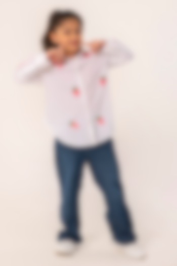 White Cotton Embroidered Shirt For Girls by Partykles at Pernia's Pop Up Shop