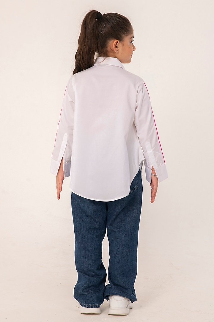 White Cotton Embroidered Shirt For Girls by Partykles at Pernia's Pop Up Shop