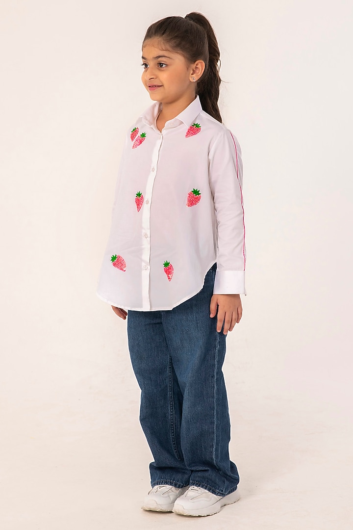 White Cotton Embroidered Shirt For Girls by Partykles at Pernia's Pop Up Shop