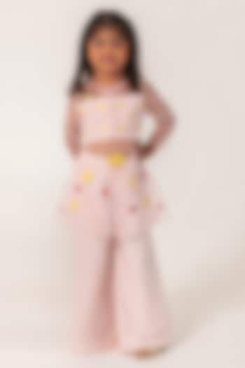 Baby Pink Organza Embroidered Kurta Set For Girls by Partykles at Pernia's Pop Up Shop