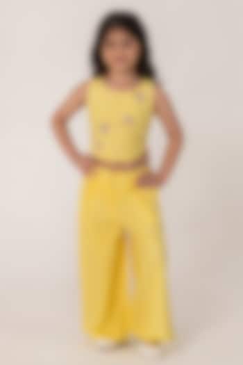 Yellow Cotton Silk Embroidered Co-Ord Set For Girls by Partykles at Pernia's Pop Up Shop