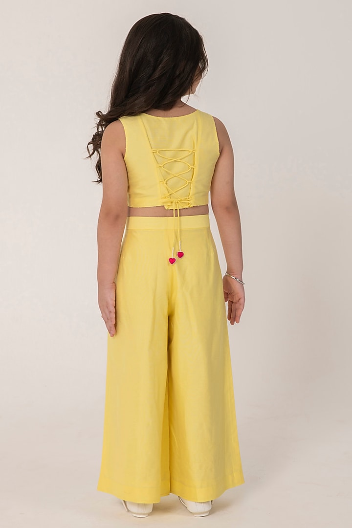 Yellow Cotton Silk Embroidered Co-Ord Set For Girls by Partykles at Pernia's Pop Up Shop