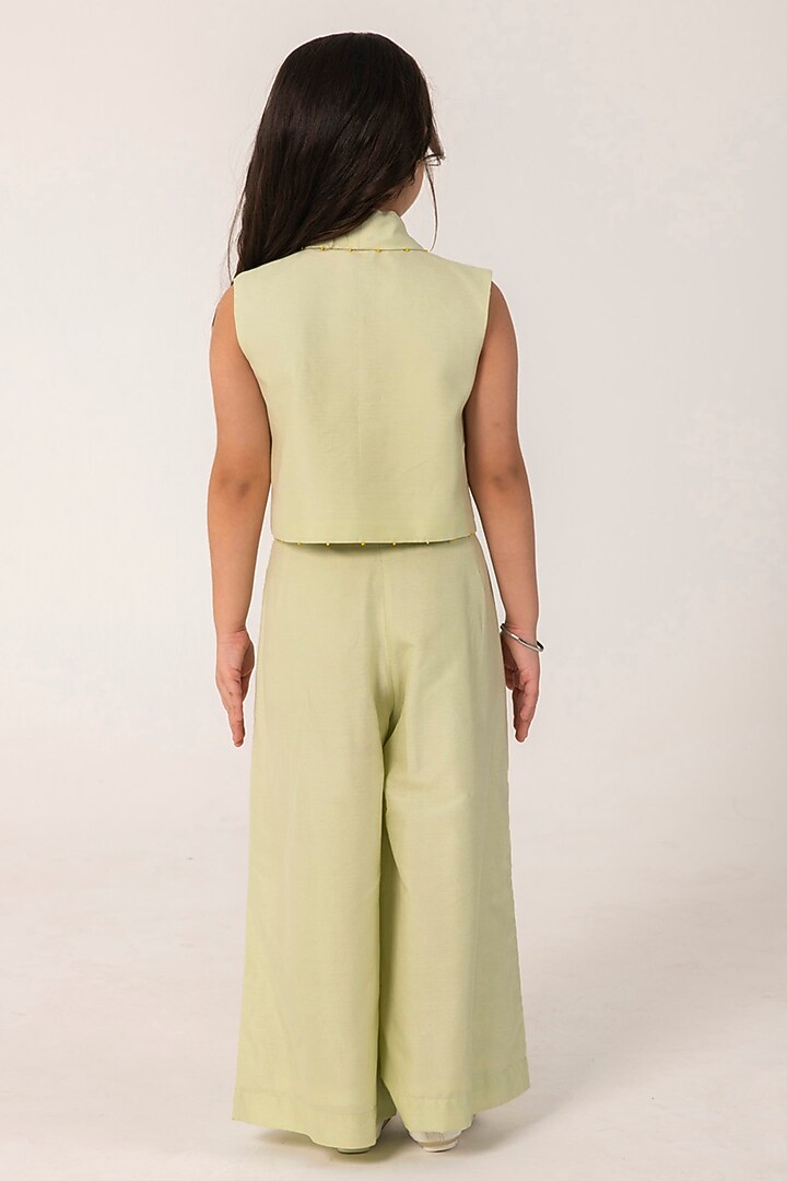 Sea Green Cotton Silk Embroidered Co-Ord Set For Girls by Partykles at Pernia's Pop Up Shop