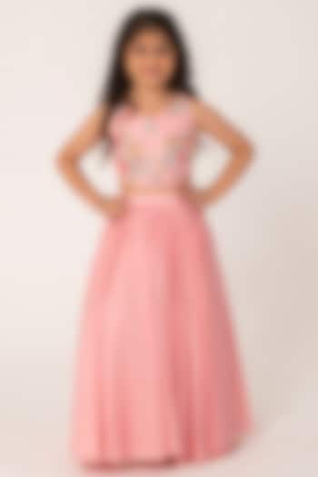 Coral Chanderi Lehenga Set For Girls by Partykles at Pernia's Pop Up Shop