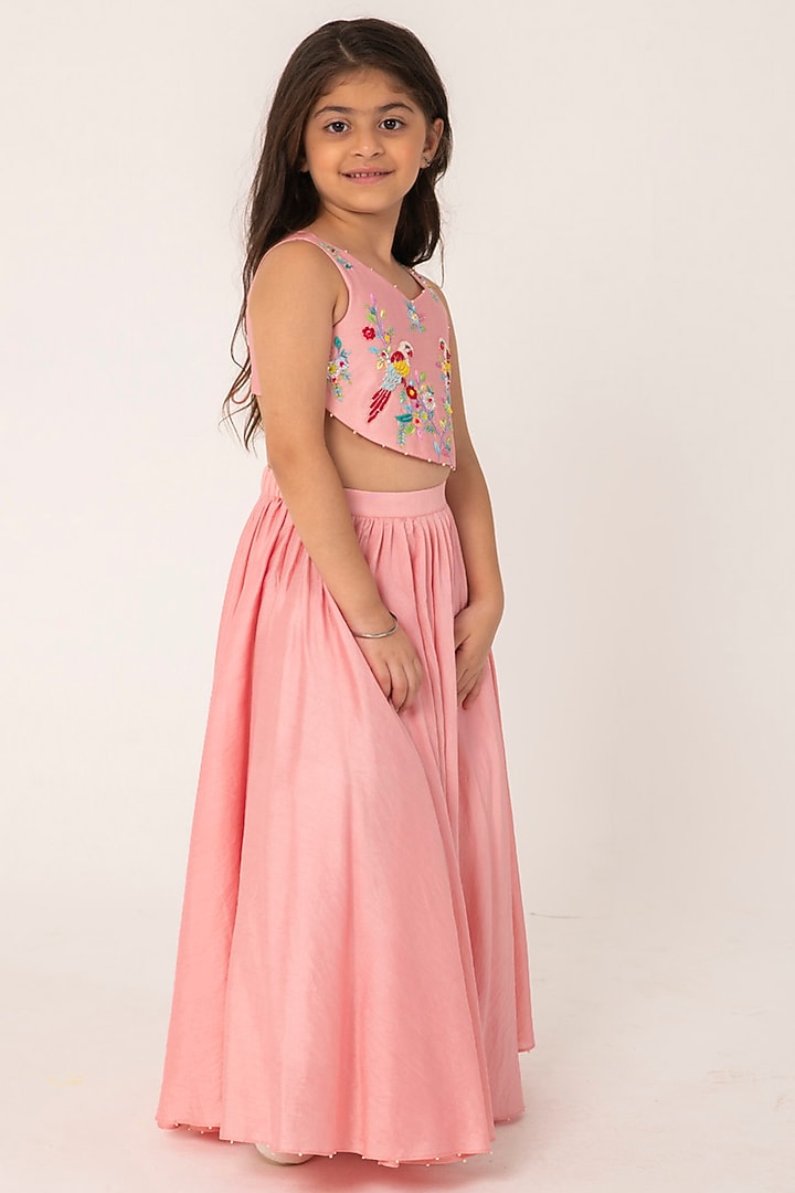 Coral Chanderi Lehenga Set For Girls by Partykles at Pernia's Pop Up Shop