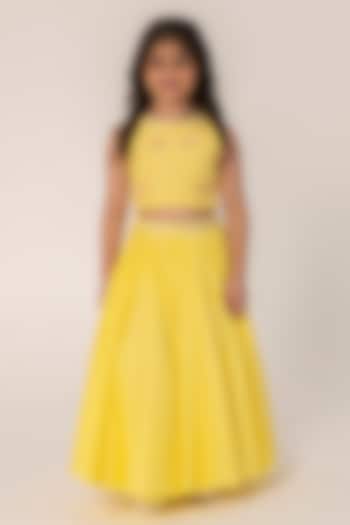 Yellow Chanderi Lehenga Set For Girls by Partykles at Pernia's Pop Up Shop