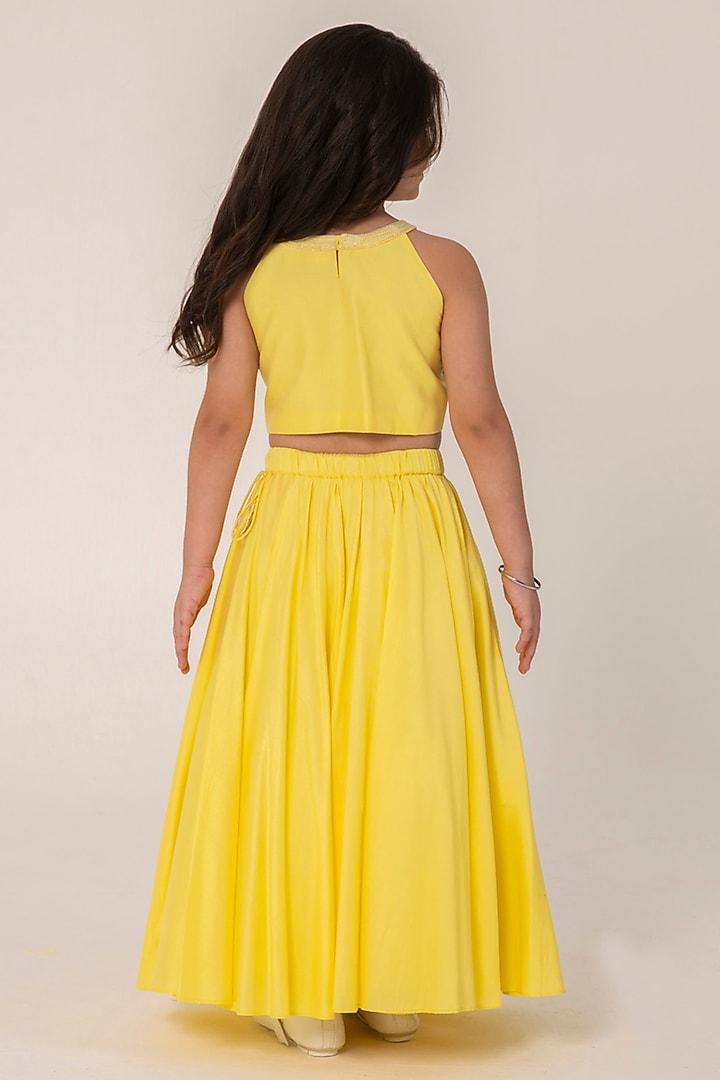 Yellow Chanderi Lehenga Set For Girls by Partykles at Pernia's Pop Up Shop