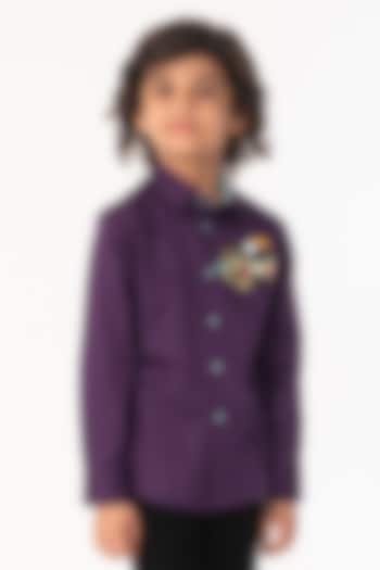 Purple Cotton Embroidered Shirt For Boys by Partykles at Pernia's Pop Up Shop