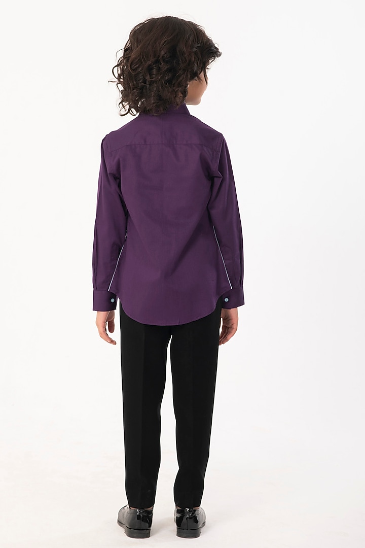 Purple Cotton Embroidered Shirt For Boys by Partykles at Pernia's Pop Up Shop