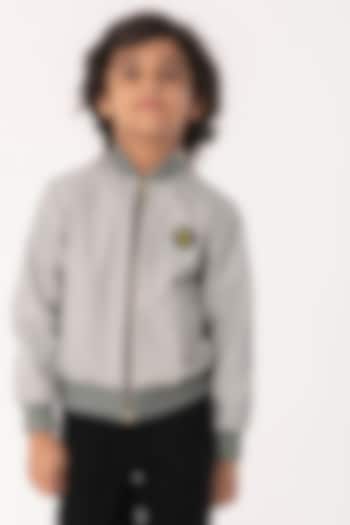 Grey Terry Rayon Bomber Jacket For Boys by Partykles at Pernia's Pop Up Shop