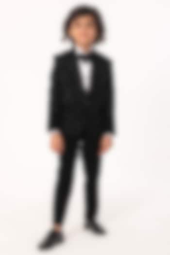 Black Polyester Suiting Embroidered Tuxedo Set For Boys by Partykles at Pernia's Pop Up Shop