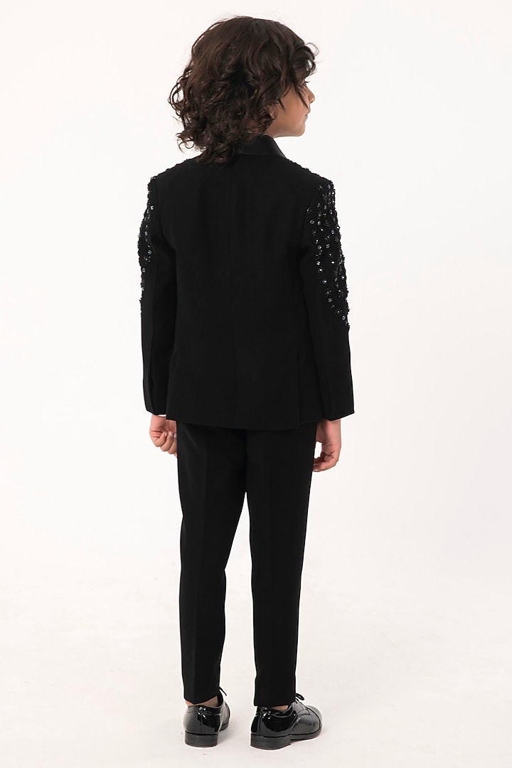 Black Polyester Suiting Embroidered Tuxedo Set For Boys by Partykles at Pernia's Pop Up Shop