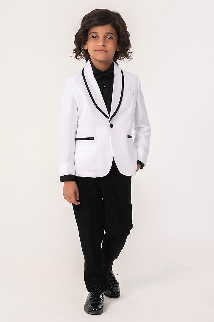White Terry Rayon Tuxedo Set For Boys by Partykles at Pernia's Pop Up Shop