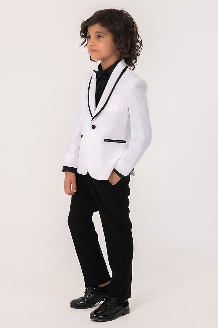 White Terry Rayon Tuxedo Set For Boys by Partykles at Pernia's Pop Up Shop