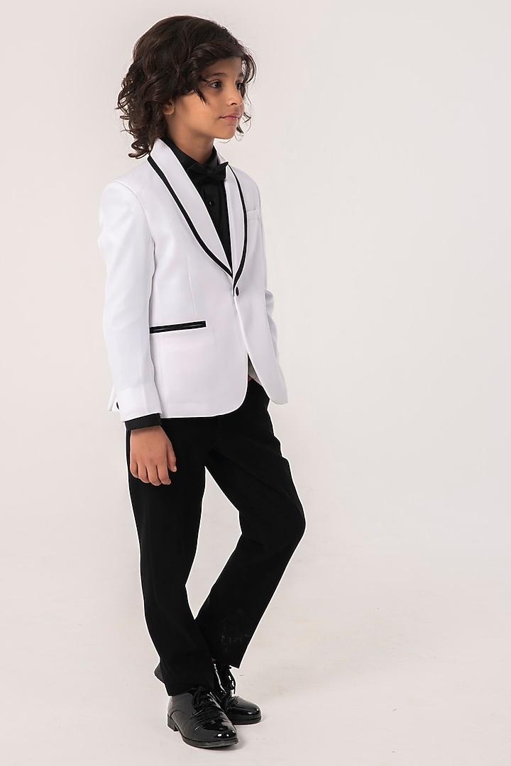 White Terry Rayon Tuxedo Set For Boys by Partykles at Pernia's Pop Up Shop