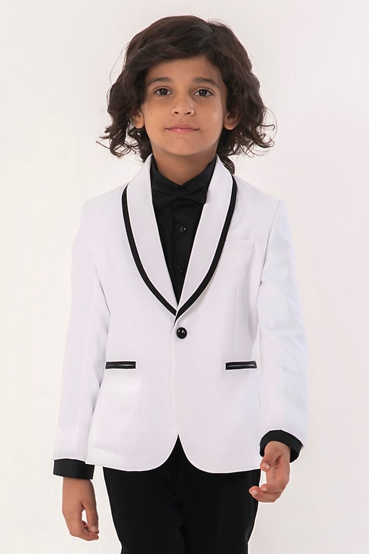 White Terry Rayon Tuxedo Set For Boys by Partykles at Pernia's Pop Up Shop
