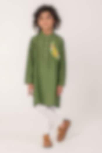 Green Chanderi Embroidered Kurta Set For Boys by Partykles at Pernia's Pop Up Shop