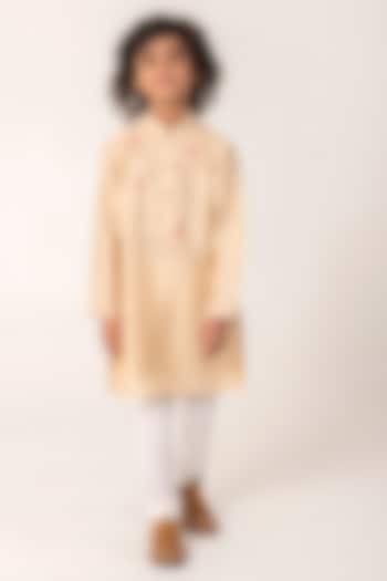 Golden Beige Chanderi Embroidered Kurta Set For Boys by Partykles at Pernia's Pop Up Shop