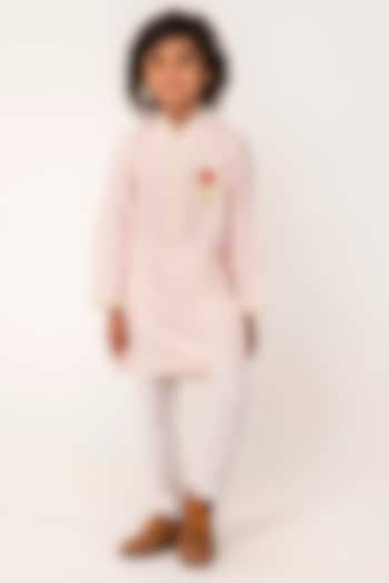 Baby Pink Cotton Silk Embroidered Kurta Set For Boys by Partykles at Pernia's Pop Up Shop