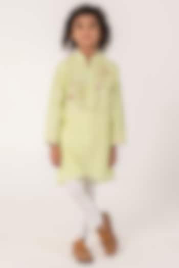 Pista Green Chanderi Embroidered Kurta Set For Boys by Partykles at Pernia's Pop Up Shop
