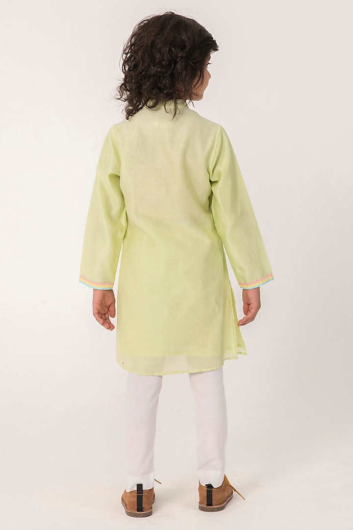 Pista Green Chanderi Embroidered Kurta Set For Boys by Partykles at Pernia's Pop Up Shop
