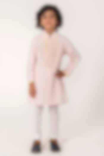 Baby Pink Cotton Silk Embroidered Kurta Set For Boys by Partykles at Pernia's Pop Up Shop