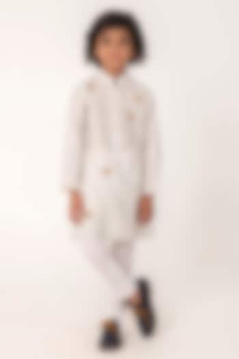 Grey Chanderi Embroidered Kurta Set For Boys by Partykles at Pernia's Pop Up Shop