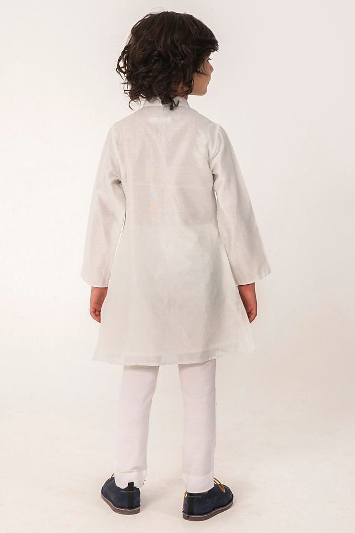 Grey Chanderi Embroidered Kurta Set For Boys by Partykles at Pernia's Pop Up Shop