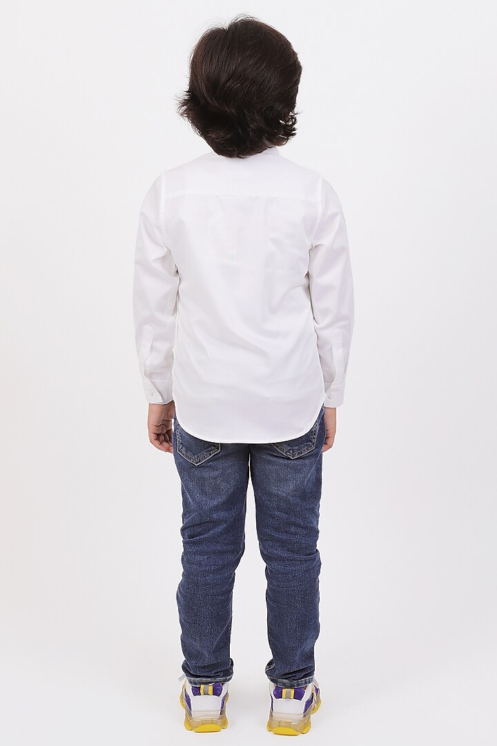White Cotton Satin Resham & Tilla Embroidered Shirt For Boys by Partykles at Pernia's Pop Up Shop