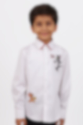 White Cotton Satin Resham Embroidered Shirt For Boys by Partykles at Pernia's Pop Up Shop