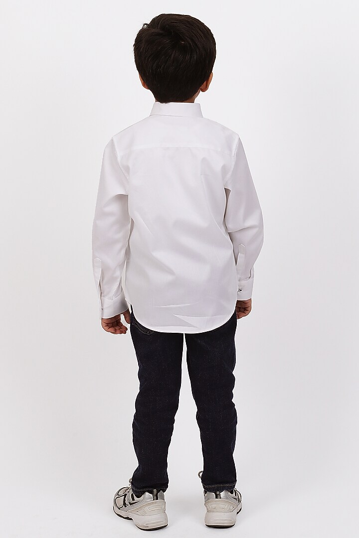 White Cotton Satin Resham Embroidered Shirt For Boys by Partykles at Pernia's Pop Up Shop