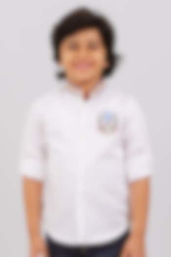 White Cotton Satin Resham Embroidered Shirt For Boys by Partykles at Pernia's Pop Up Shop