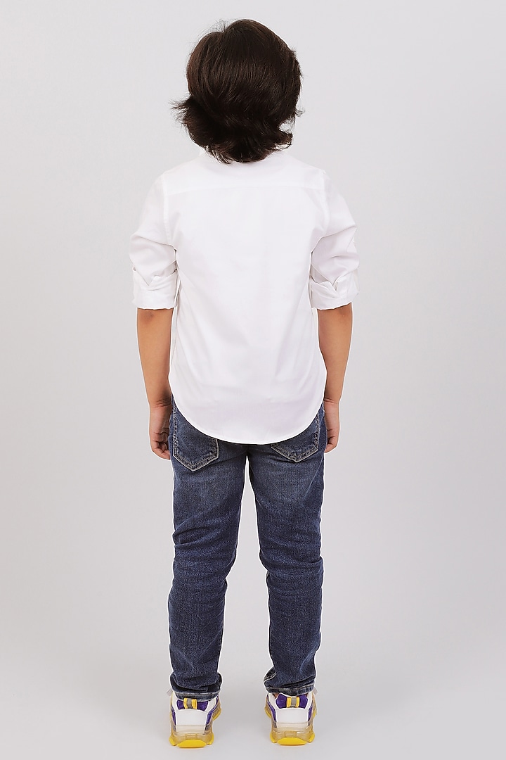 White Cotton Satin Resham Embroidered Shirt For Boys by Partykles at Pernia's Pop Up Shop