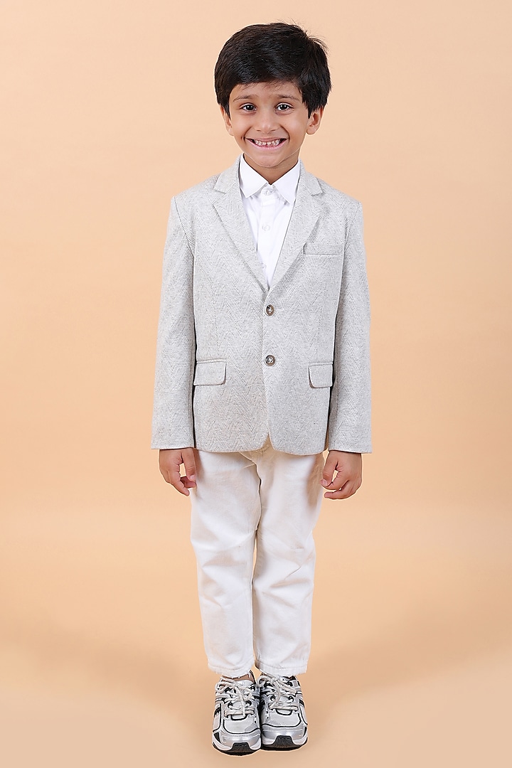 Off-White Knit Blazer Jacket For Boys by Partykles