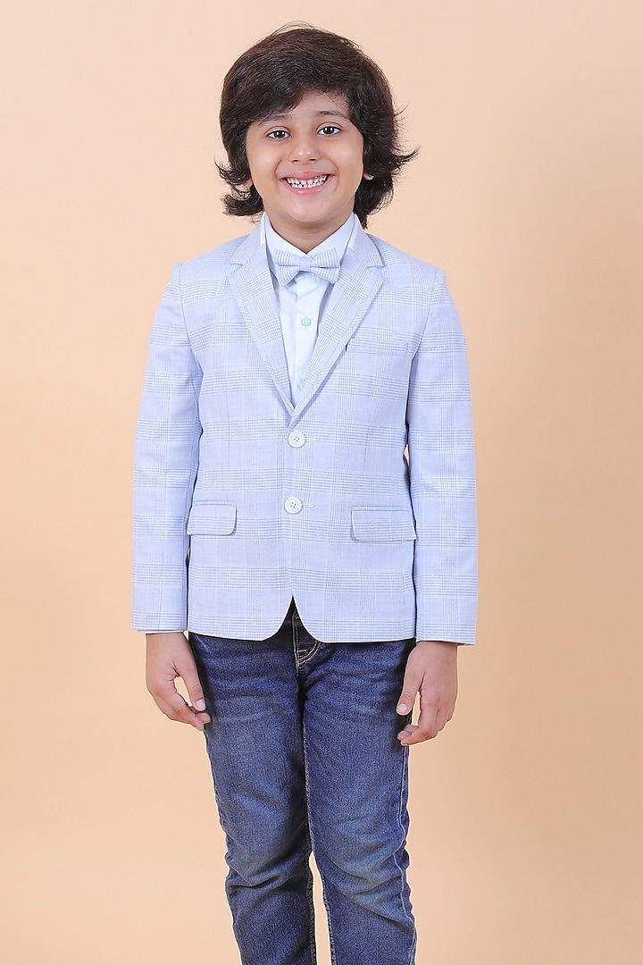 Powder Blue Terry Cotton Blazer Jacket For Boys by Partykles