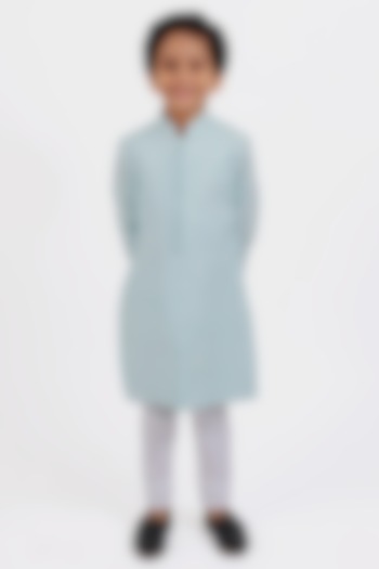 Powder Blue Chikankari Kurta Set For Boys by Partykles at Pernia's Pop Up Shop