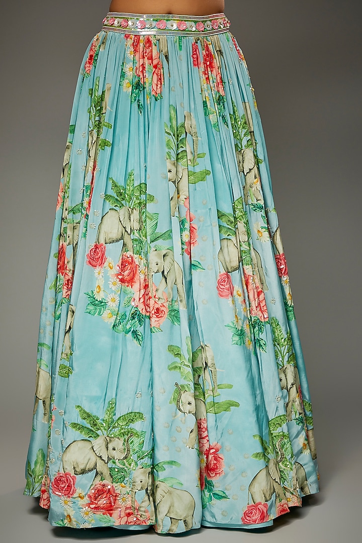 Aqua Crepe Animal Printed Wedding Lehenga Set by Parul | Vivek at Pernia's Pop Up Shop