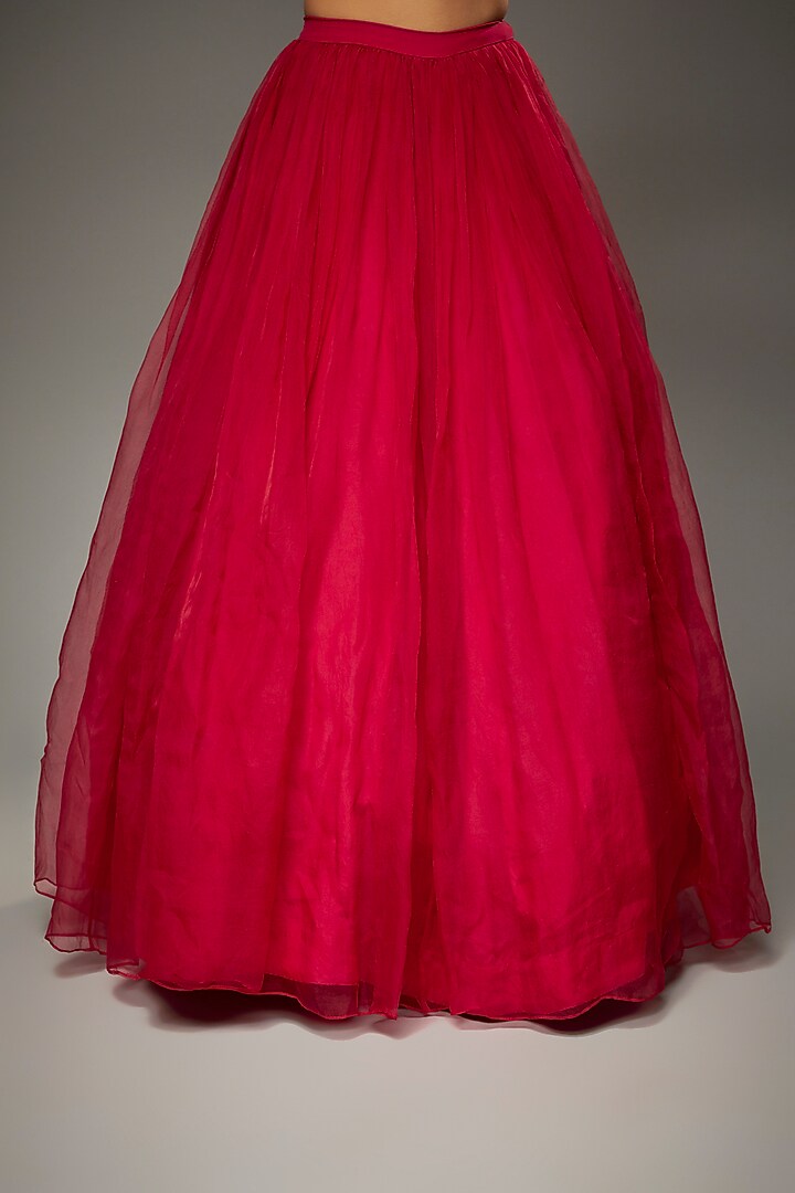 Red Organza Embroidered Jacket Bridal Lehenga Set by Parul | Vivek at Pernia's Pop Up Shop