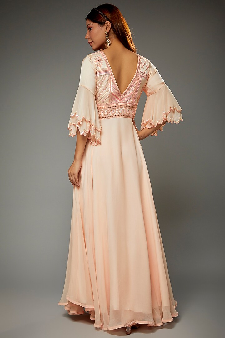 Peach Georgette Embroidered Wedding Anarkali Set by Parul | Vivek at Pernia's Pop Up Shop