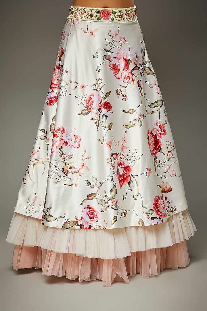 Ivory Taffeta Floral Printed Wedding Lehenga Set by Parul | Vivek at Pernia's Pop Up Shop