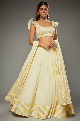 Lemon Georgette Lehenga Set by Parul | Vivek