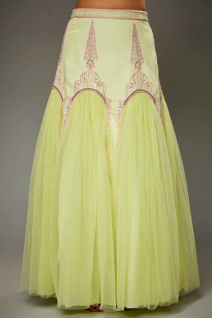 Lime Green Net Crystal Embroidered Wedding Lehenga Set by Parul | Vivek at Pernia's Pop Up Shop