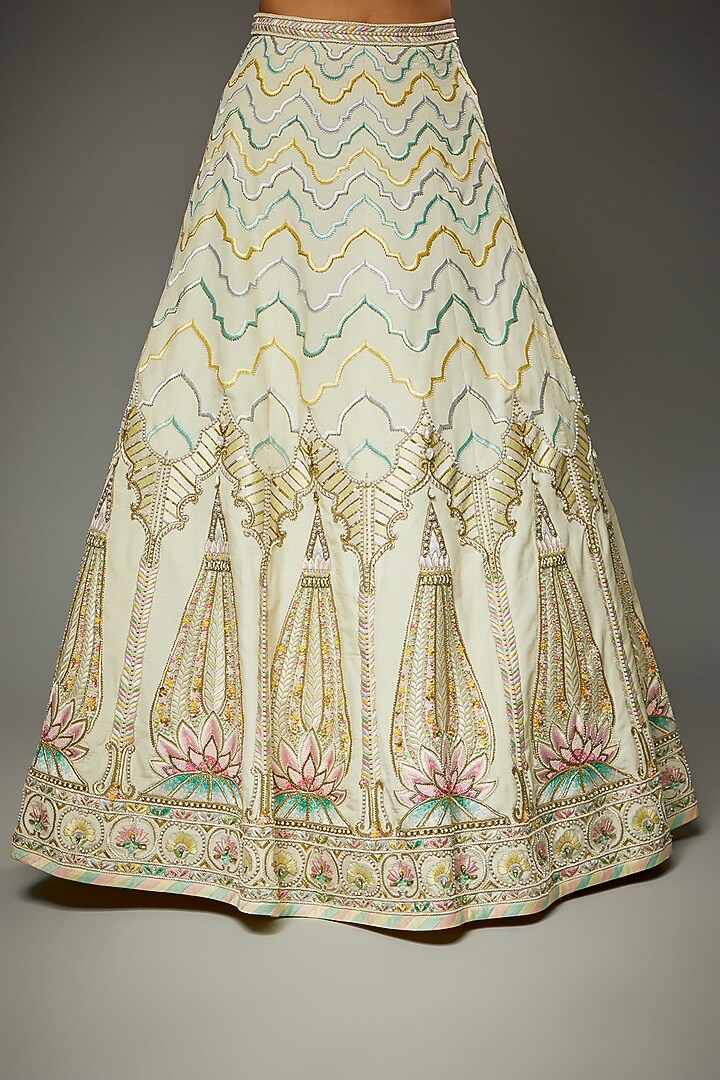 Ivory Silk Embroidered Bridal Lehenga Set by Parul | Vivek at Pernia's Pop Up Shop