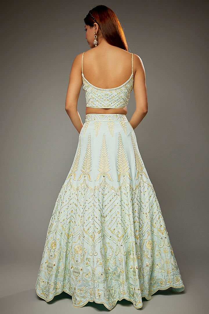 Powder Blue Silk Embroidered Bridal Lehenga Set by Parul | Vivek at Pernia's Pop Up Shop