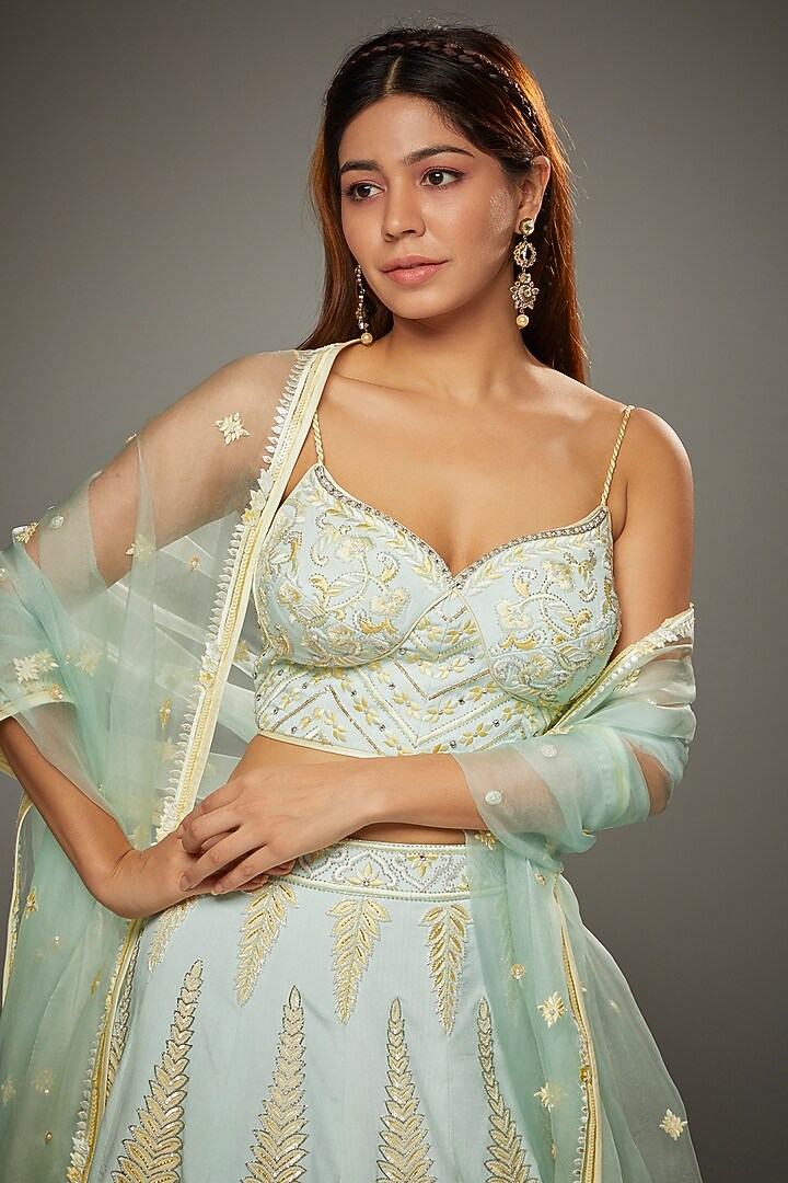 Powder Blue Silk Embroidered Bridal Lehenga Set by Parul | Vivek at Pernia's Pop Up Shop