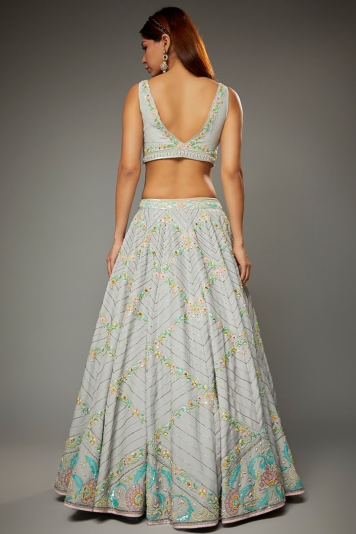 Grey Silk Embroidered Bridal Lehenga Set by Parul | Vivek at Pernia's Pop Up Shop