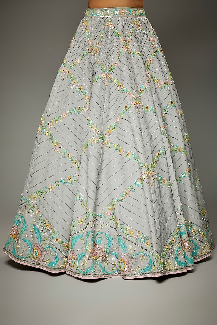 Grey Silk Embroidered Bridal Lehenga Set by Parul | Vivek at Pernia's Pop Up Shop
