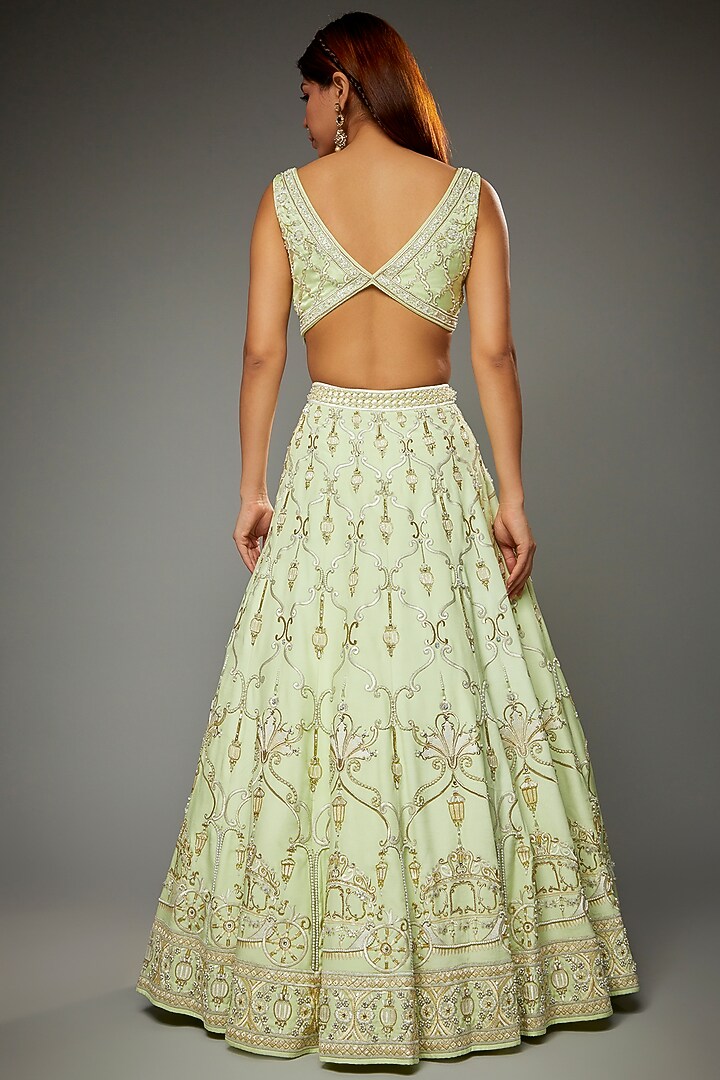 Pistachio Silk Embroidered Bridal Lehenga Set by Parul | Vivek at Pernia's Pop Up Shop