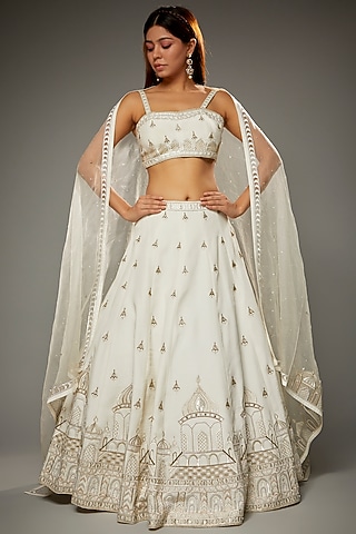 Ivory Silk Hand Embroidered Lehenga Set by Parul | Vivek