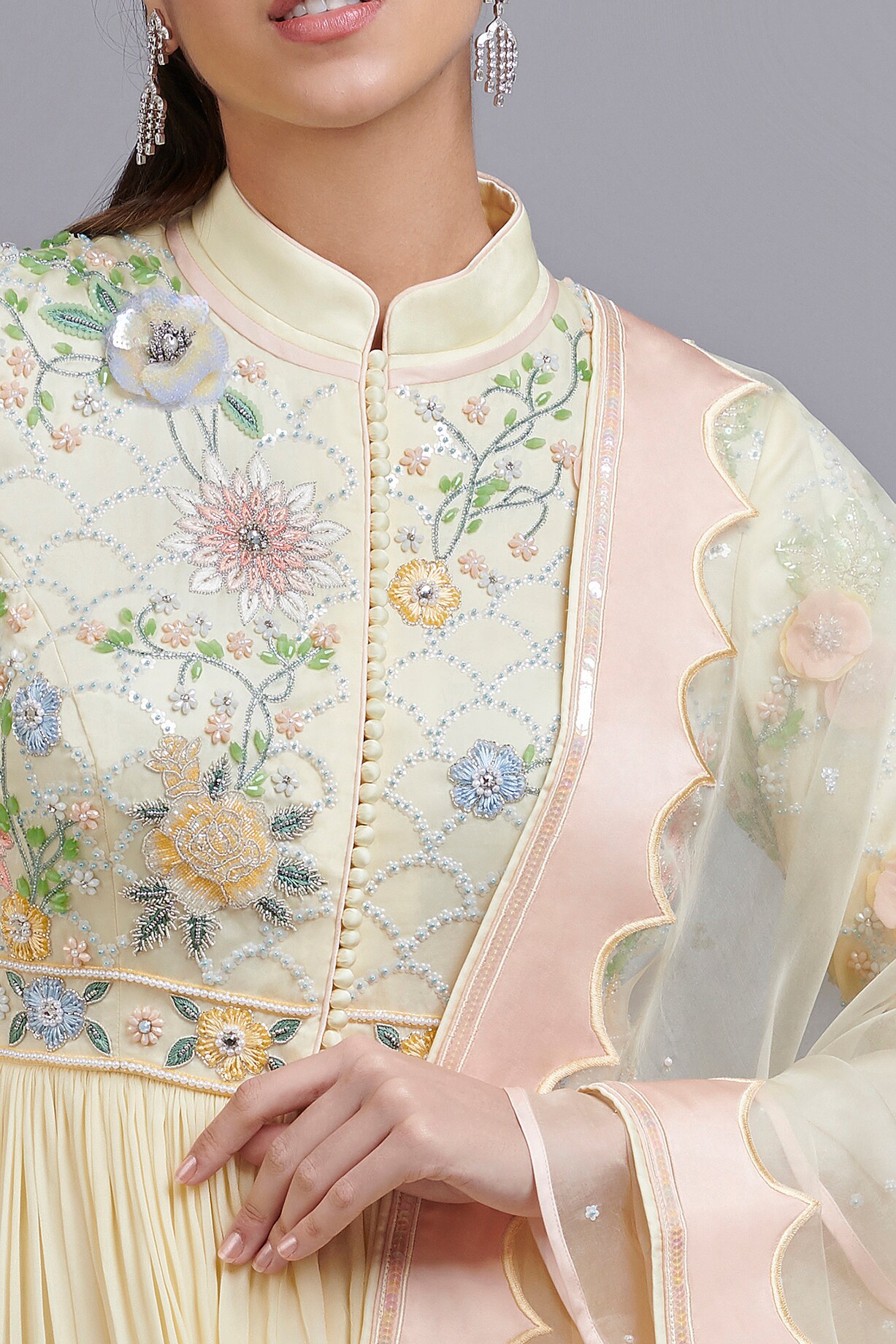 Naman Beige Soof Hand Embroidered Flared Kurta main image 1
